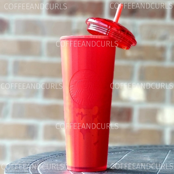 Starbucks Soft Touch Red Hearts Kaleidoscope Cold Cup Tumbler 24oz NWT - Picture 3 of 8